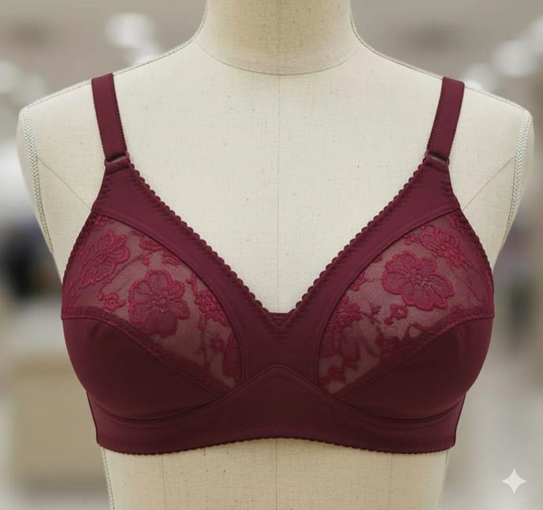 Jersey Lace Work Comfortable And Breathable Non-Padded Bra
